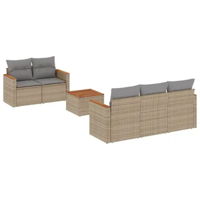 Produktbild von vidaXL 6-tlg. Garten-Sofagarnitur mit Kissen Beige Poly Rattan