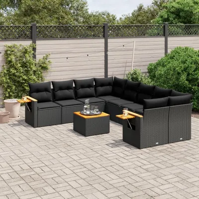 Produktbild von Design 9-tlg. Garten-Sofagarnitur mit Kissen Schwarz Poly Rattan, Gartenmöbel-Sets 2024 Neu