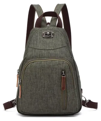 Immagine prodotto di Borsa a tracolla, piccola zaino, borsa a spalla, zaino da scuola, borsa sportiva, da donna e da uomo, in poliestere, colore verde militare