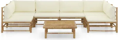 Produktbild von vidaXL 7-tlg. Garten-Lounge-Set mit Cremeweißen Kissen Bambus