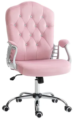Produktbild von ergonomischer Schreibtischstuhl, Bürostuhl mit Wippfunktion, höhenverstellbar, Samtoptik, Rosa  |  61x61x114 cm  |  bis 120 kg  |  47–57 cm Sitzhöhe