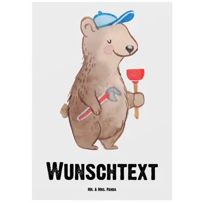 Produktbild von Mr. & Mrs. Panda Personalisierte Postkarte Klempner mit Herz - Weiß - Personalisierte Geschenke, Handwerker, Postkarte mit Wunschtext, Sanitärinstallationen, Bauklempner