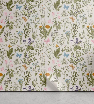 Produktbild von ABAKUHAUS Blumen abziehbare & klebbare Tapete für Zuhause, Vintage Garden Plants, selbstklebendes Wohnzimmer Küchenakzent, 33 cm x 250 cm, Reseda Grün Beige