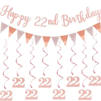 Geburtstagsbanner 22. Geburtstag, roségold, 8-teilig