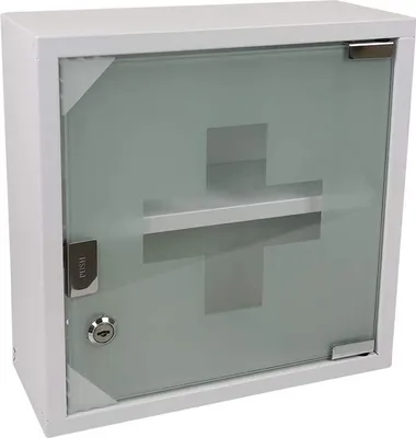 Produktbild von Theo&Cleo Medizinschrank aus Edelstahl,abschließbarer Arzneischrank Erste-Hilfe-Schrank Hausapotheke 2 Fächer mit Glas Tür 33 x 30 x 12 cm (Weiß - 2 Fächer)