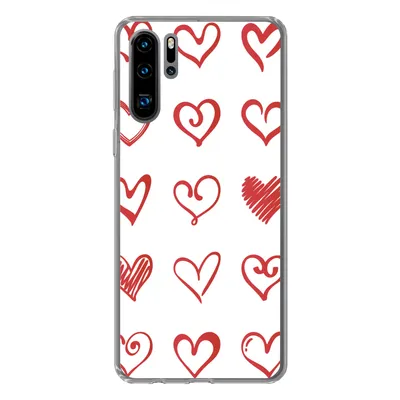 Produktbild von MuchoWow® Handyhülle Schutzhülle Hülle für Huawei P30 Pro Eine Illustration mit Herzen in verschiedenen Formen Silikon Softcase Handy Hülle - Schutzdeckel