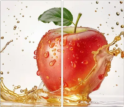Produktbild von Spritzschutz Herdabdeckplatte Schneidebrett aus Glas Spritziger Apfel 2-Teilig (60x52cm)