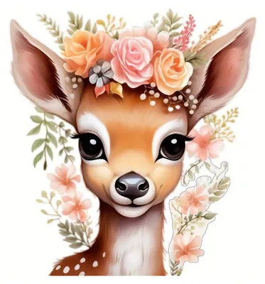 Produktbild von GKA großes Bügelbild süßes Reh mit Rosen und Kulleraugen G22 Applikation für Textilien Aufbügler Patches Zum Aufbügeln Größe: 22 cm x 22 cm
