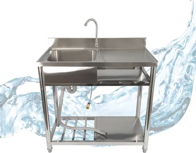 Produktbild von Spültisch freistehend, Wasserhahn mit Gartenschlauch-Anschluss, Spülbecken Größe L