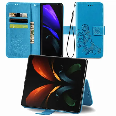 Productafbeelding van König Design hoesje, compatibel met Samsung Galaxy Z Fold3 5G, kunstleren telefoonhoesje - telefoonhoesje, blauw