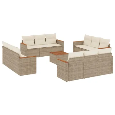 Image de vidaXL Ensemble de 13 canapés de jardin avec coussins Beige Poly Rattan