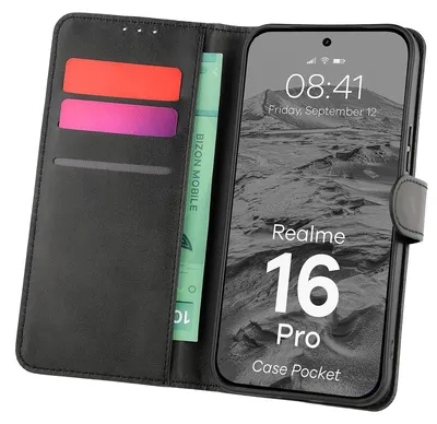 Produktbild von Handyhülle mit Klappe für Realme 16 Pro 5G, Bizon Case Pocket, Schwarz