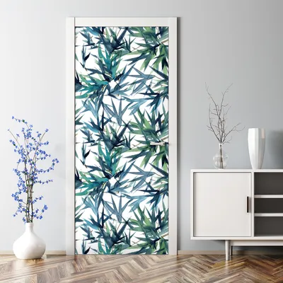 Produktbild von Dekorative Türtapete Türposter selbstklebend Klebefolie Wandaufkleber Schmal grüne Blätter 85 x 200 cm