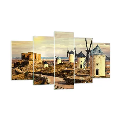 Produktbild von Bilder auf glas - Windmühle andalusien landschaft - 160x85cm - Glasbilder - Wandbilder - Kunstdruck - zum Aufhängen bereit - Wanddekoration aus Glas - Glas Bilder - Wandbild auf Glas - GEA160x85-2729