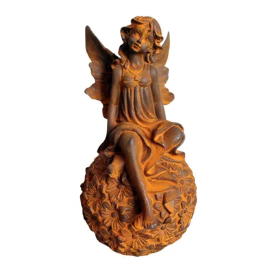 Produktbild von Gartenfigur Elfe auf Blütenkugel Rostdeko