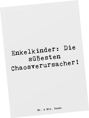 Produktbild von Mr. & Mrs. Panda Postkarte Spruch Enkelkinder Chaos - Weiß - Geschenk, Jubiläen, bildkarte, Postkarten, Familie, Grußkarte, Abenteuer, Liebe, Einzigartigkeit, Fotokarte