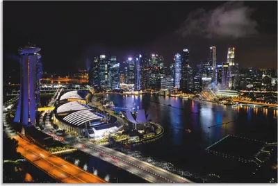 Produktbild von ARTland Wandbild Alu für Innen & Outdoor Singapur bei Nacht Größe: 30x20 cm