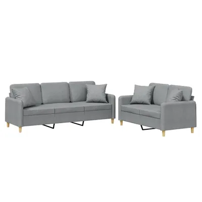 Image de vidaXL Ensemble de canapés 2 pièces avec coussins Tissu gris clair