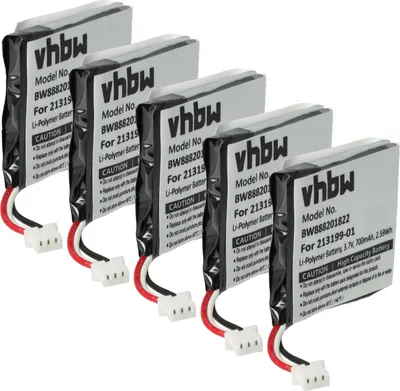 Produktbild von vhbw 5x Akku Ersatz für Plantronics 213199-01 für Wireless Headset Kopfhörer (650 mAh, 3,7 V, Li-Polymer)