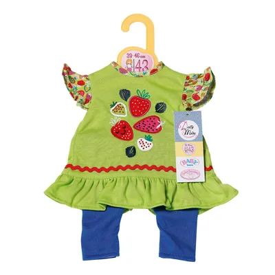 Produktbild von Dolly Moda Shirt + Leggings Erdbeeren 43cm, Shirt mit Rüschen und Leggings