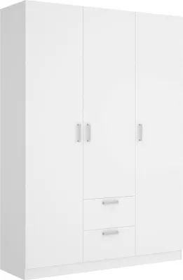 Produktbild von Kleiderschrank Dacca, Garderobe für Schlafzimmer, Kleiderschrank mit 3 Flügeltüren und 2 Schubladen, 150x52h215 cm, Weiß