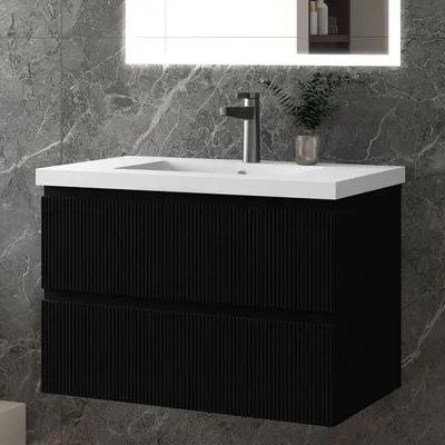 Produktbild von Waschbeckenunterschrank, Badezimmerschrank, 80x44.5x52cm, Sanfter Schluss, Badschrank, Unterschrank mit Waschbecken