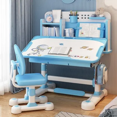Produktbild von Kinderschreibtisch Stuhl Höhenverstellbar, Kindertisch Stuhl Set mit neigbarer Tischplatte,Schreibtisch Kinder Mädchen & Jungs, Jugendschreibtisch mit Schublade