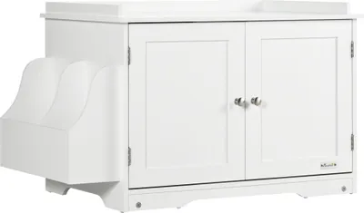 Produktbild von Fortuna Lai Katzenschrank Katzentoilette mit verstellbarer Trennwand und Magnettüren, Weiß 86x48x52cm für stilvolle Katzenhaltung