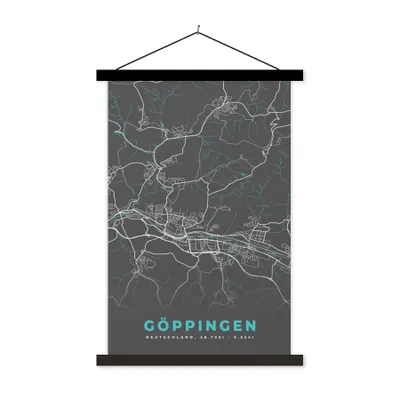Produktbild von MuchoWow® Textilposter Blau - Deutschland - Karte - Stadtplan - Göppingen 120x180 cm mit schwarzem Rahmen - Fotos