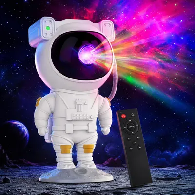 Immagine prodotto di Proiettore Cielo Stellato e galassie a Forma di Astronauta – Luce Notturna con Laser e LED, Rotazione 360°, Telecomando, Timer, Effetto Universo – Per Camerette, Relax e Regalo, Immagine generata dall'IA
