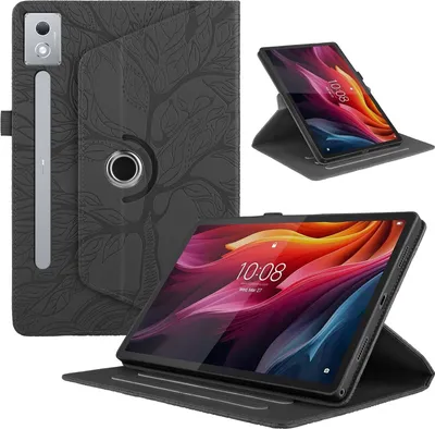 Produktbild von Für Lenovo Tab P12 12.7 Zoll 360 Grad Rotation Baum Kunstleder Tasche Schwarz