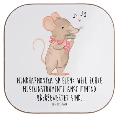 Produktbild von Mr. & Mrs. Panda Tischuntersetzer Mundharmonika Freude - Weiß - Geschenk, Humor, Untersetzer für Gläser, Tasse, Coaster, Musik, Lernen, gläseruntersetzer, Musikinstrument
