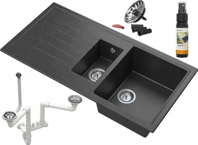 Produktbild von Granitan | Spüle GRANIT Solaria - 995x498 mm - Schwarz m. Syfon und Imprägnierung - Hochwertig und langlebig