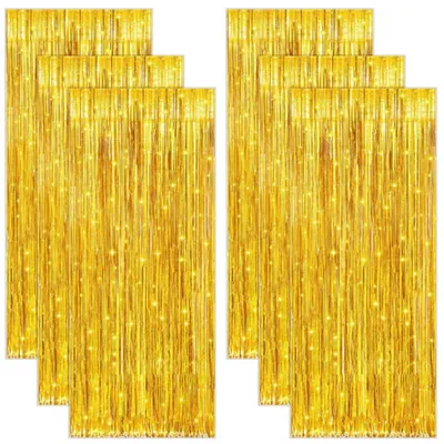 Produktbild von Lametta Vorhang - 6 Stück Glitzer-Fransen Hintergrund - Party- und Bühnendekoration - Gold - 1x2 m
