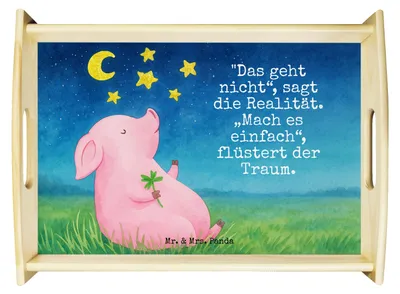 Produktbild von Mr. & Mrs. Panda Holztablett Schwein Glück Design - Weiß - Geschenk, Tablett, Deko, Schweinchen, Serviertablett, Lustige Sprüche, betttablett, aus holz, Glücksbringer