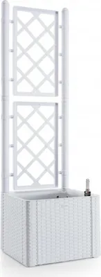 Produktbild von XL Spalier, Pflanzkasten Outdoor - wetterfest, UV- & frostbeständig, Kunststoff Rattan Optik, 43x43x142 cm, für Garten & Balkon - Schmal, Weiß