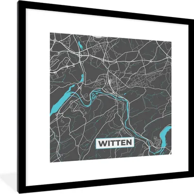 Produktbild von MuchoWow® Gerahmtes Poster Blau - Deutschland - Karte - Stadtplan - Witten 40x40 cm - Poster mit Schwarzem Bilderrahmen Wandposter Rahmen Foto Bilder - Poster - Plakat im Rahmen