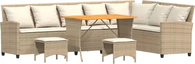 Produktbild von 4-tlg. Garten-Sofagarnitur mit Kissen L-Form Beige Poly Rattan