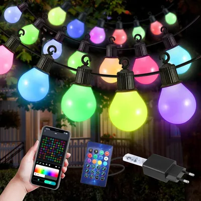 Obrázek produktu pro Světelný řetěz Lichtsnoer, 30 metrů - 50 LED - Ovládání přes aplikaci - RGB, vícebarevný - Pro venkovní použití