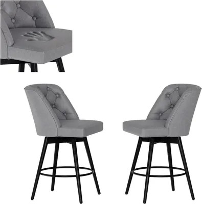 Produktbild von 66 cm Barhocker 2er Set mit Rückenlehne,360° Drehfunktion, höhenverstellbar