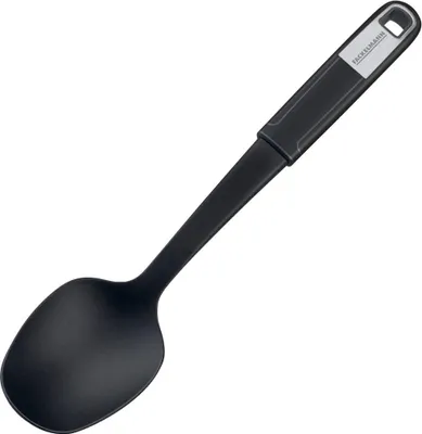 Produktbild von Fackelmann Servierlöffel 31 cm SENSE, Vorlegelöffel mit Funktionsteil aus Kunststoff, rutschfester Soft-Touch-Griff, für beschichtete Pfannen und Töpfe (Farbe: Silber/Schwarz)