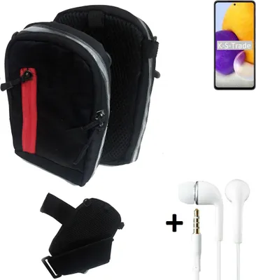 Produktbild von K-S-Trade Outdoor Gürteltasche Holster Umhängetasche + Kopfhörer kompatibel mit Samsung Galaxy A72 schwarz Handy Tasche Case travelbag Schutzhülle