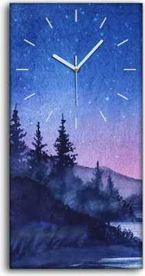 Produktbild von Dekor Leinwand Uhr Wandbilder 30x60 Gemälde Fluss Bäume Himmel Nacht Sterne Mond - weiße Hände