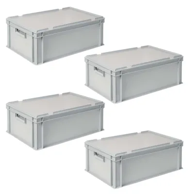 Produktbild von 4x 2 Thermoboxen in Stapelkiste mit Deckel, LxBxH 600x400x220 mm, EPS, grau