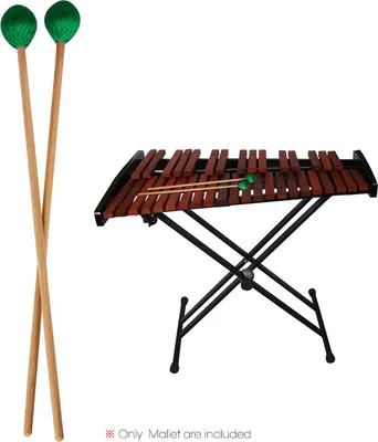 Productafbeelding van Middelgrote marimba-stokken, xylofoon- en glockenspiel-hammers met beukenhandvat. Percussie-set, muziekinstrumentaccessoire voor professionals en amateurs. 1 paar, groen