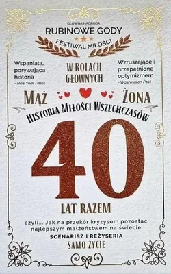 Zdjęcie produktu dla Karnet 40 rocznica ślubu (rubinowa) - YEKU