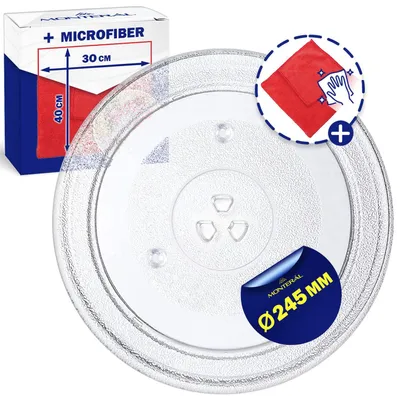 Mikrowellenteller 24,5 cm aus Glas, passend für LG 245 mm, mit Mikrofasertuch
