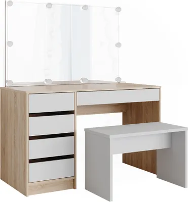 Produktbild von Schminktisch Vicco Sherry Weiß/Sonoma 120 cm mit LED Beleuchtung und Bank, Model 36883