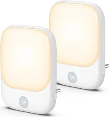 Obrázek produktu pro Noční světlo do zásuvky se senzorem pohybu, balení 2 LED 5 nastavitelných jasů, 3 režimy (auto/zapnutí/vypnutí), ložnice, dětský pokoj, chodba, kuchyně, teplá bílá barva