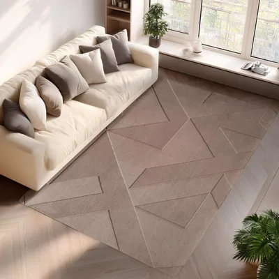 Produktbild von Bohemianischer Teppich mit geometrischen Mustern, einfarbig beige, weich, pflegeleicht, waschbar, 3D-Effekt für Wohn- und 140 x 200 cm